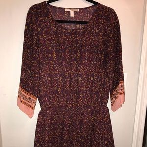 Long sleeve Maroon Dress with floral design